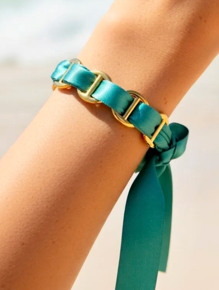 Joncs maille marine vert menthe