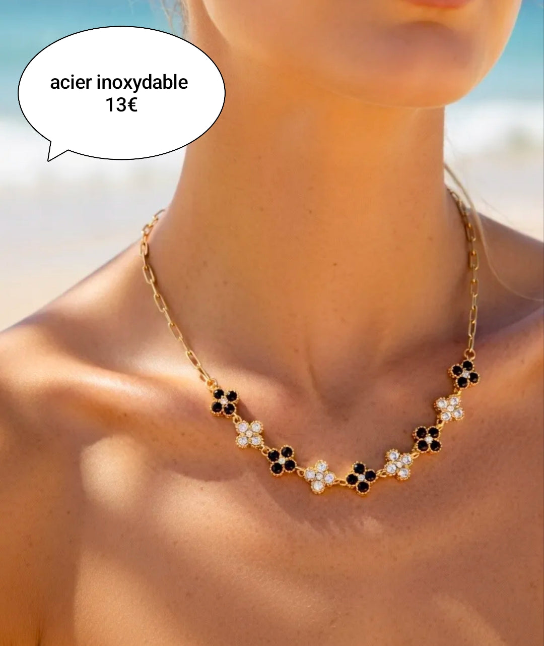 Collier acier multi trèfles