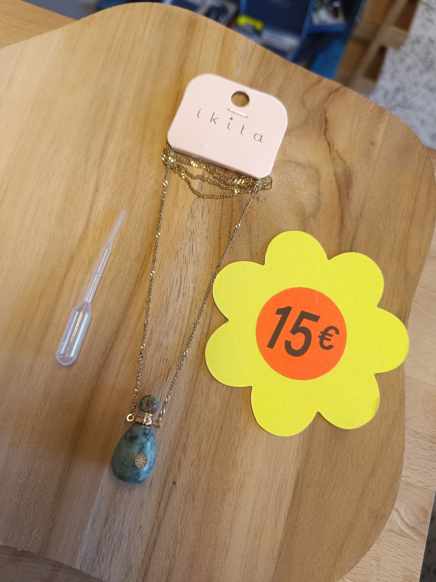 Collier fiole vert/ gris