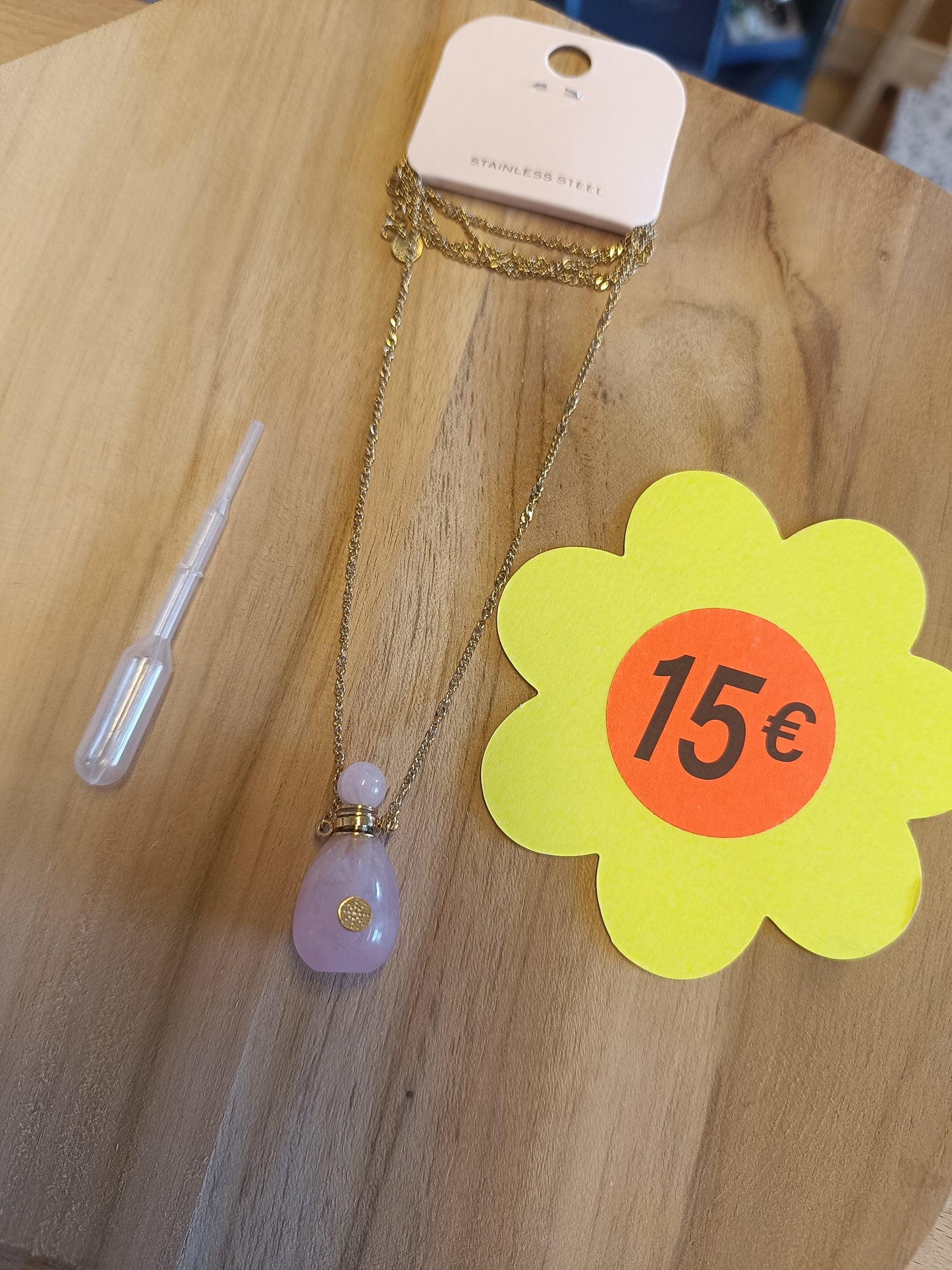 Collier fiole quartz rose