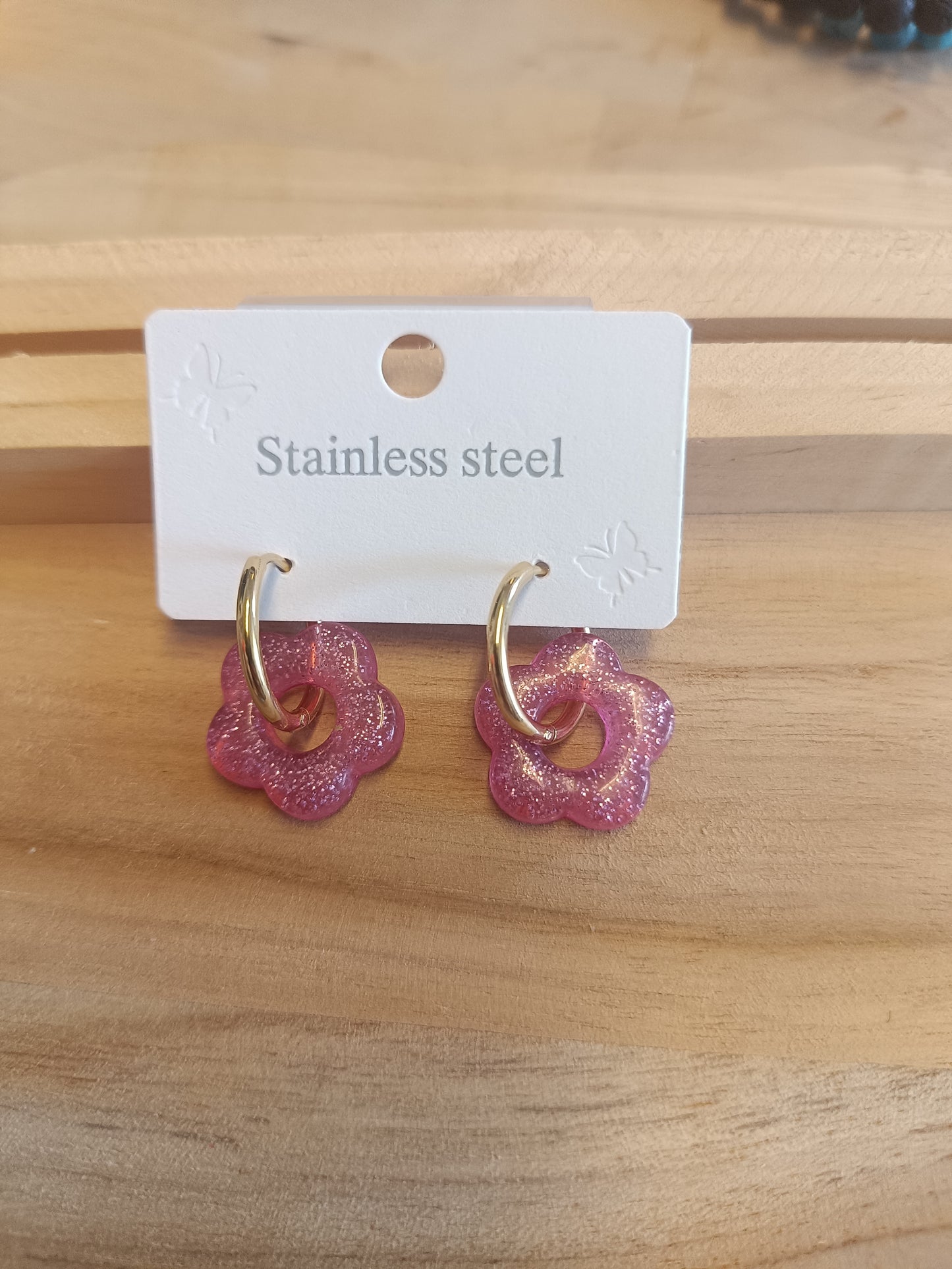 Boucles d'oreilles rose paillette