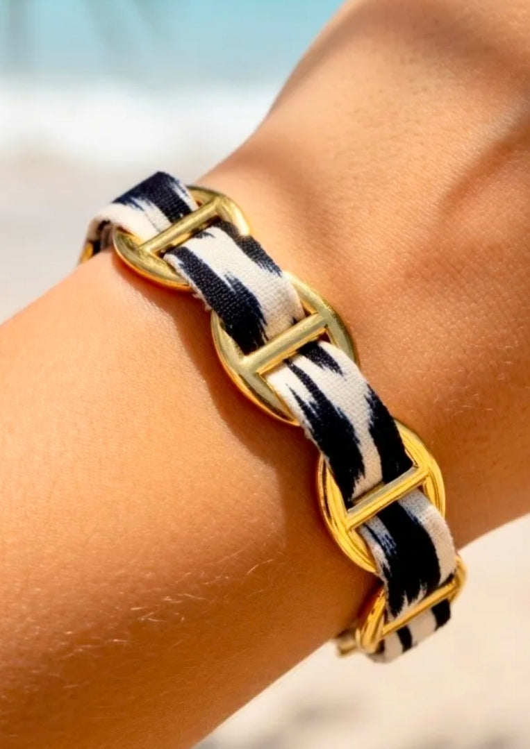 Joncs maille marine léopard blanc