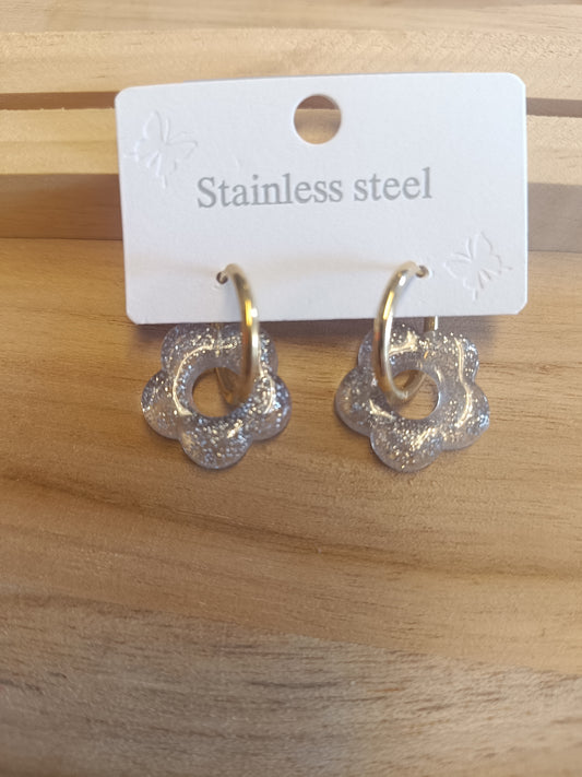 Boucles d'oreilles blanc paillette