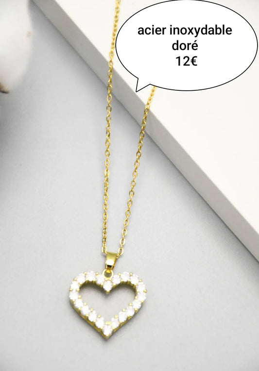 Collier coeur strass serti