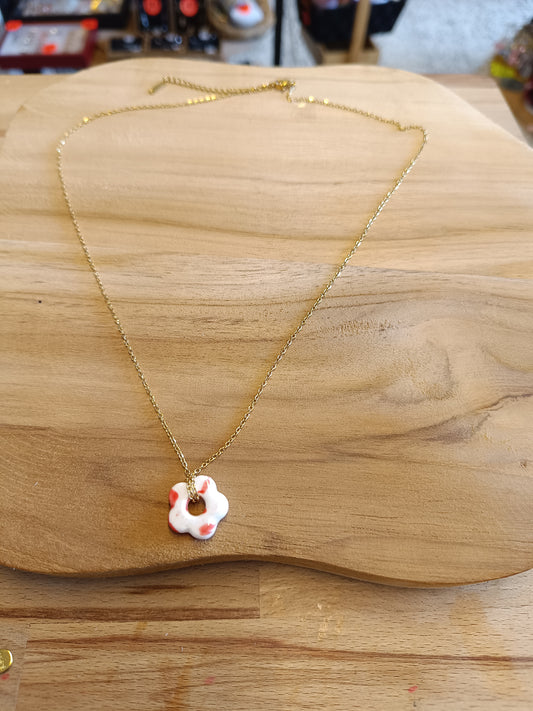 Collier fleur blanc / rose