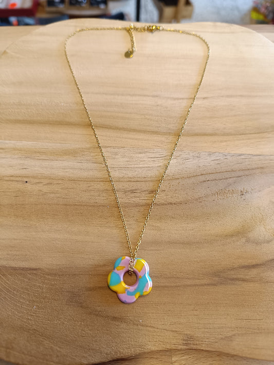 Collier fleur multicolore
