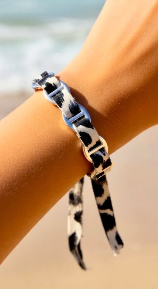 Joncs maille marine léopard blanc
