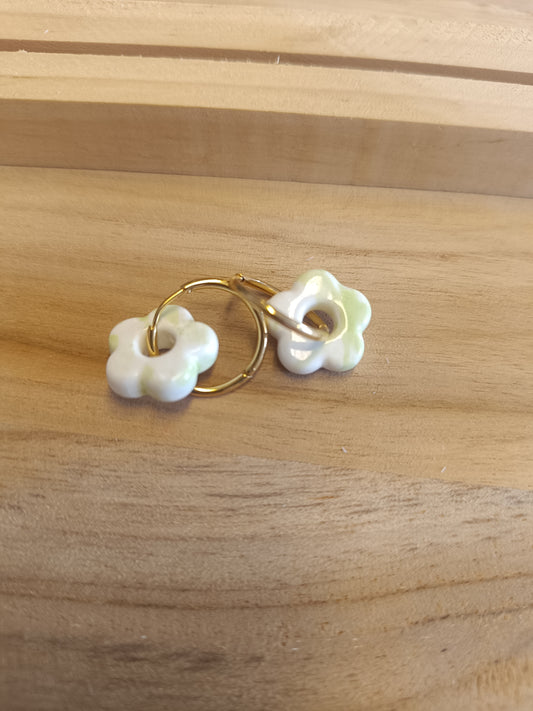 Boucles d'oreilles vert/ blanc