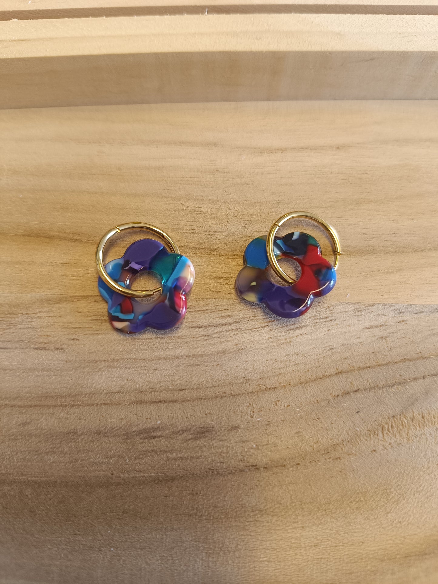 Boucles d'oreille bleu / rouge / violet