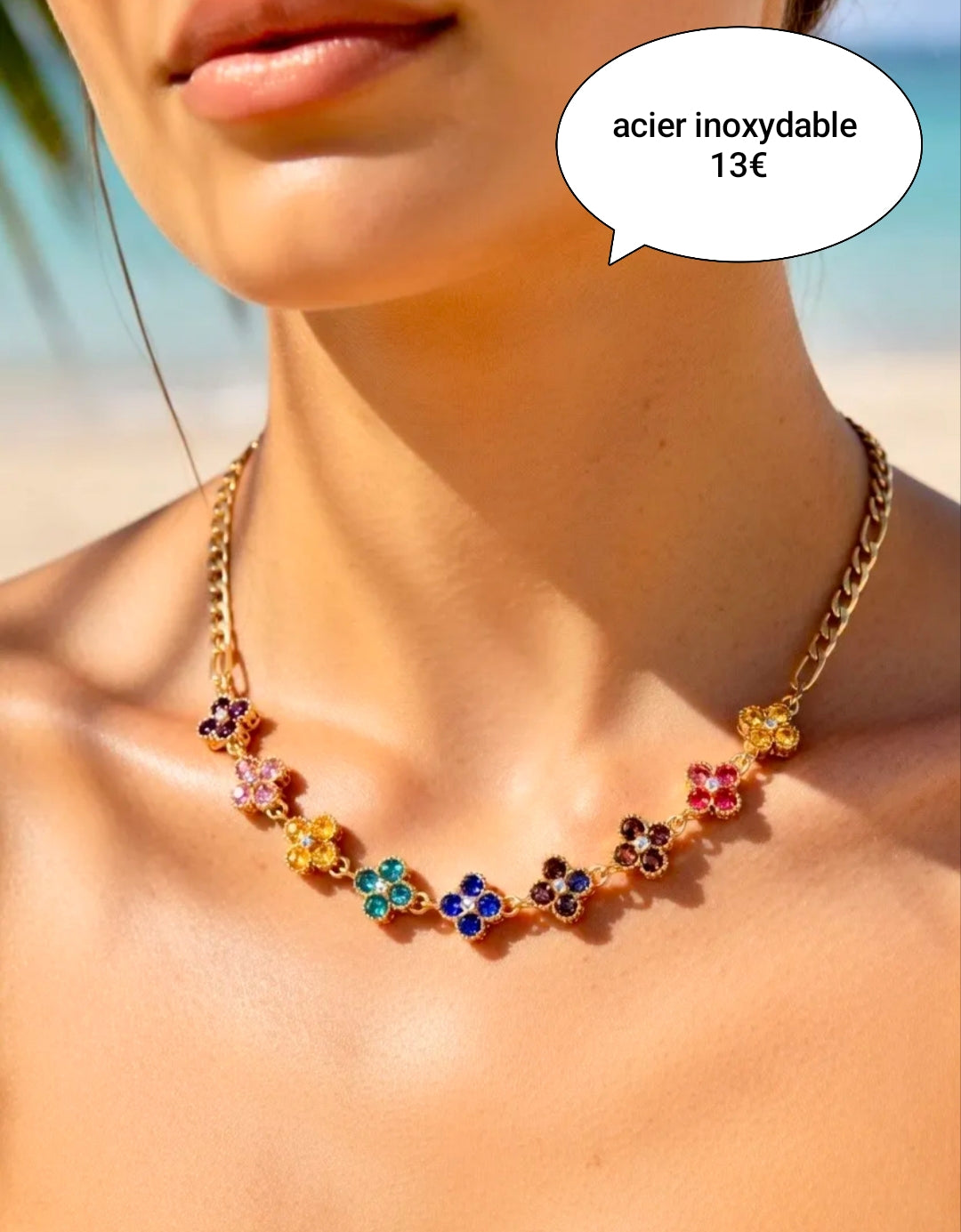 Collier acier multi trèfles