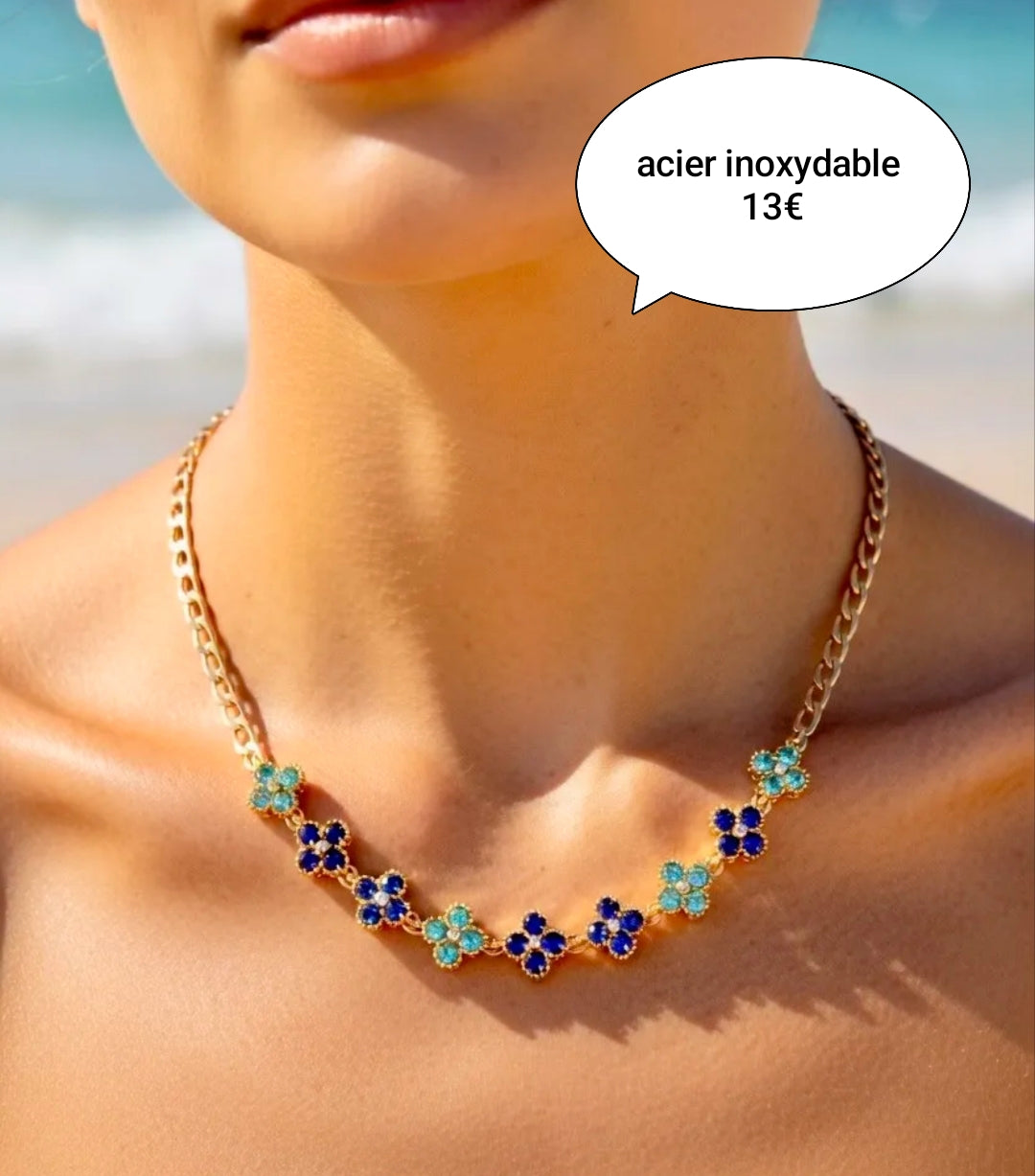 Collier acier multi trèfles