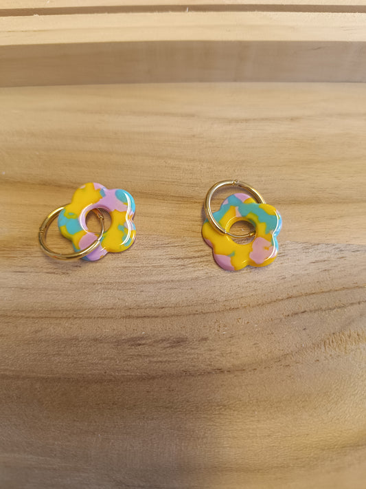 Boucles d'oreilles jaune/vert/ rose