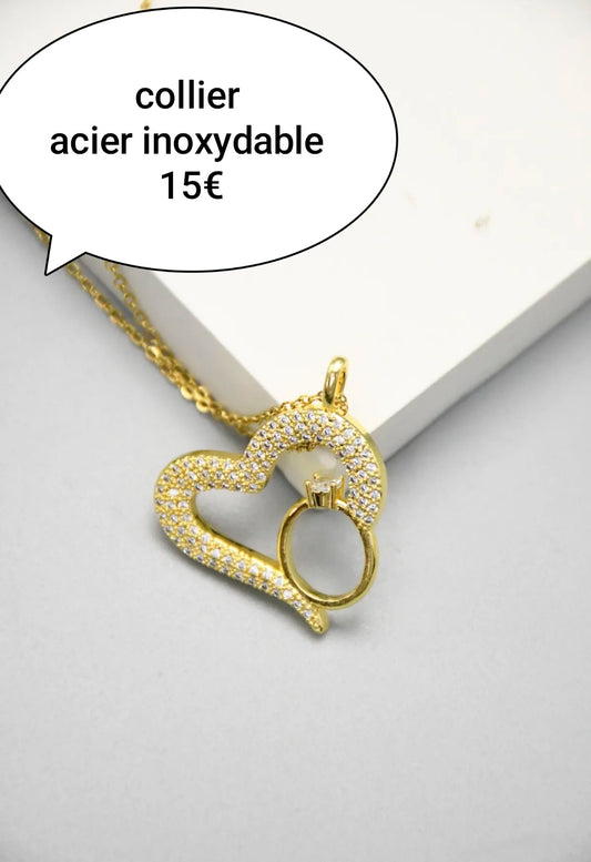 Collier coeur avec bague intégré