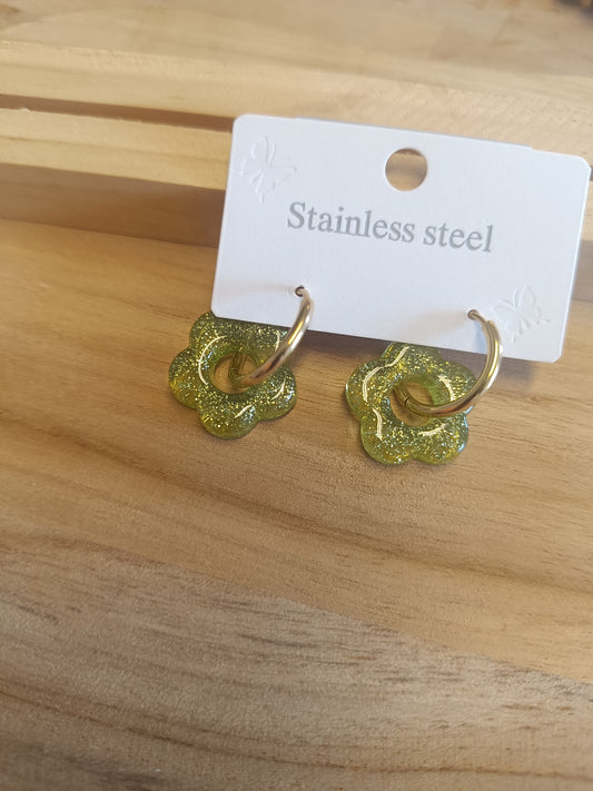 Boucles d'oreilles vert paillette
