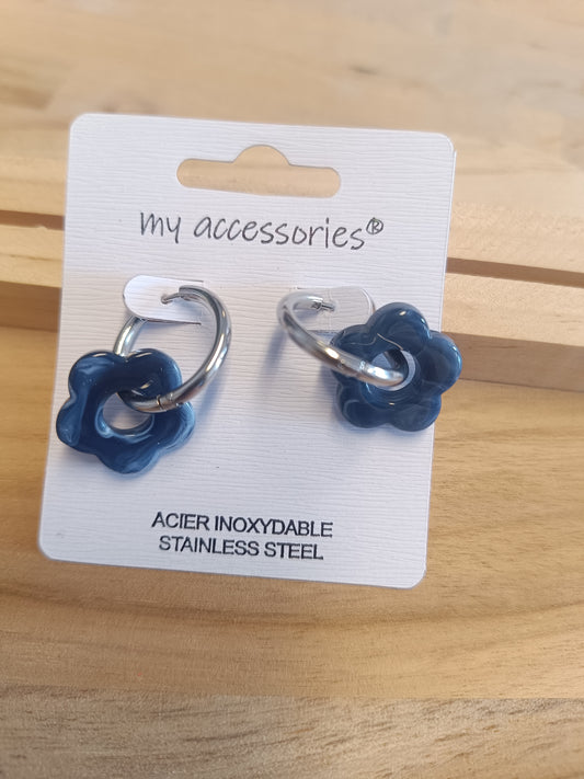 Boucles d'oreilles bleu gris