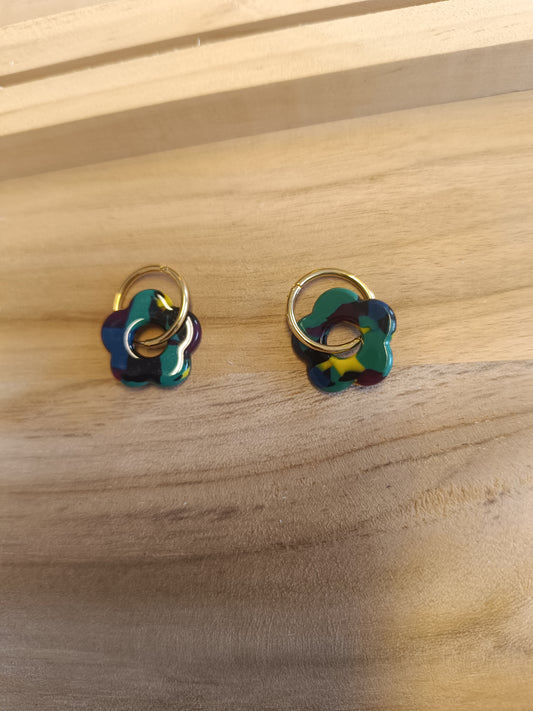 Boucle fleur vert / noir