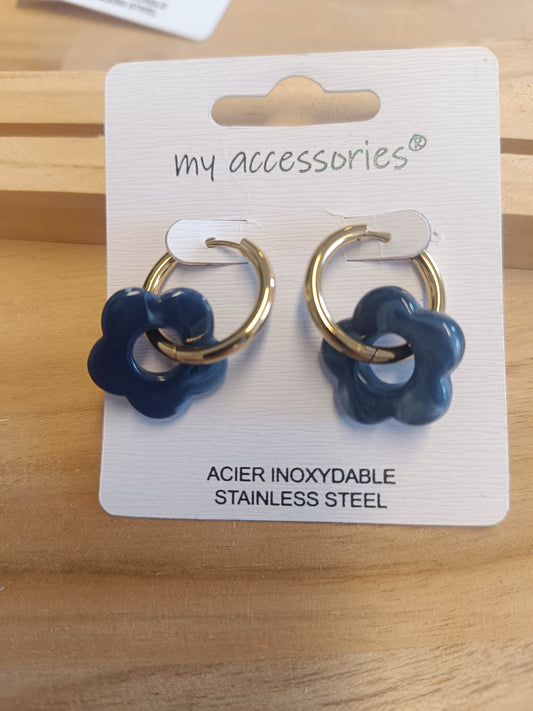 Boucles d'oreilles bleu gris