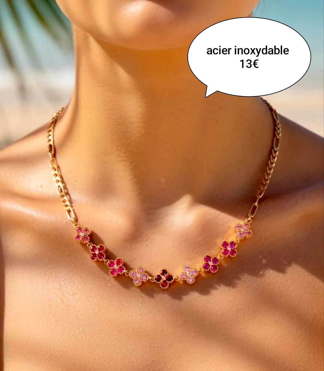 Collier acier multi trèfles