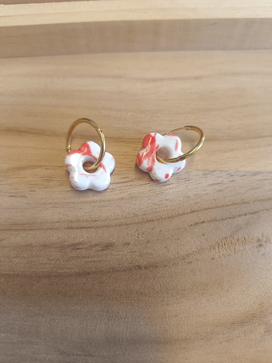 Boucles d'oreilles blanc / rouge