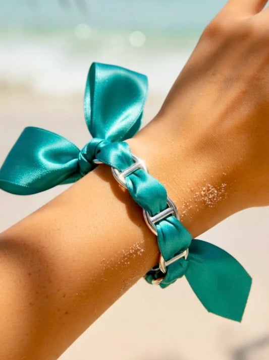 Joncs maille marine vert menthe